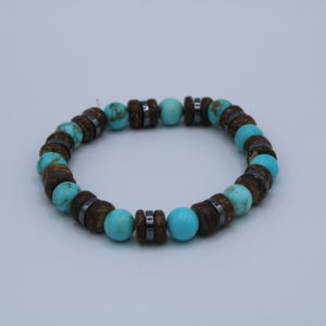 Turquoise, Coconut, and Hematite Bracelet