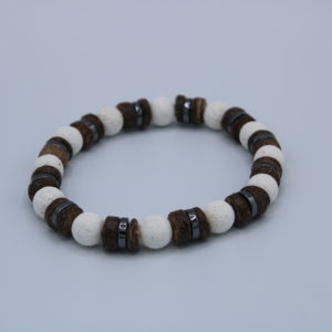 White Lava Bead, Coconut, and Hematite Bracelet
