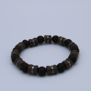 Lava Bead, Coconut, and Hematite Bracelet